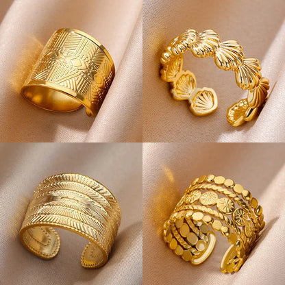 Bagues Géométriques Ouvertes Larges en Acier Inoxydable pour Femme, Bijoux Minimalistes, Bague de Mariage Ajustable, pour Documents Dorés